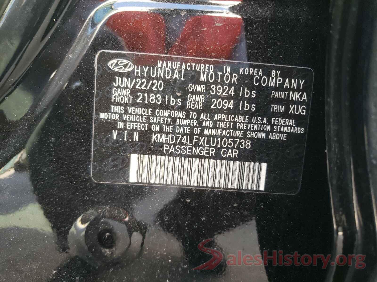 KMHD74LFXLU105738 2020 HYUNDAI ELANTRA