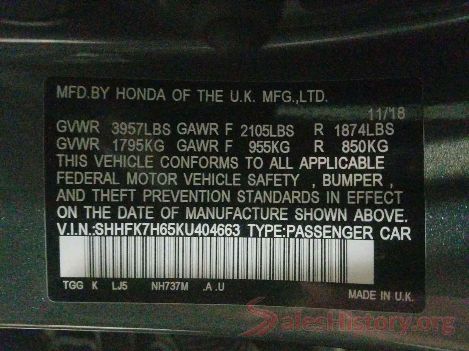 SHHFK7H65KU404663 2019 HONDA CIVIC