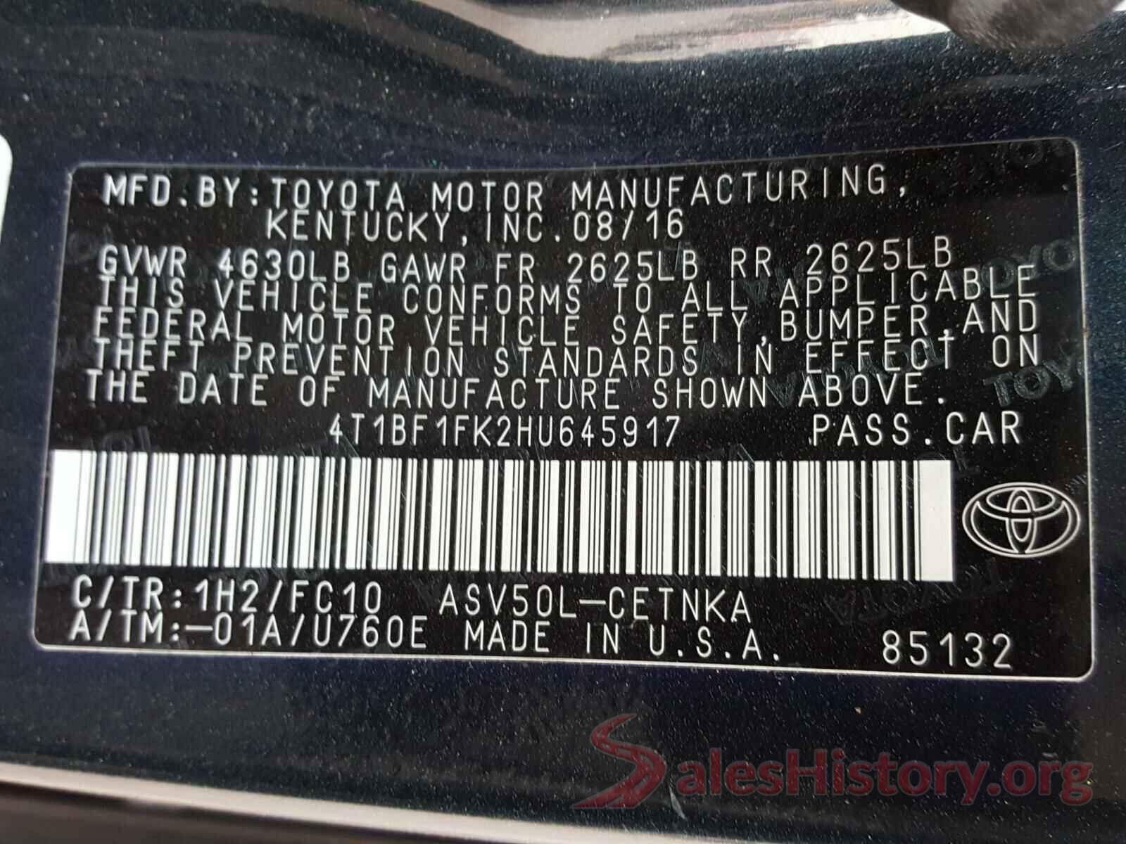 4T1BF1FK2HU645917 2017 TOYOTA CAMRY