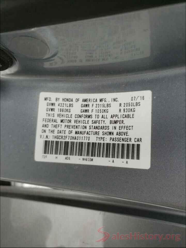 1HGCR2F70HA011770 2017 HONDA ACCORD