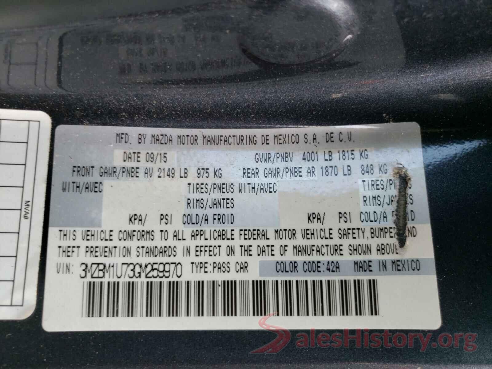 3MZBM1U73GM259970 2016 MAZDA 3