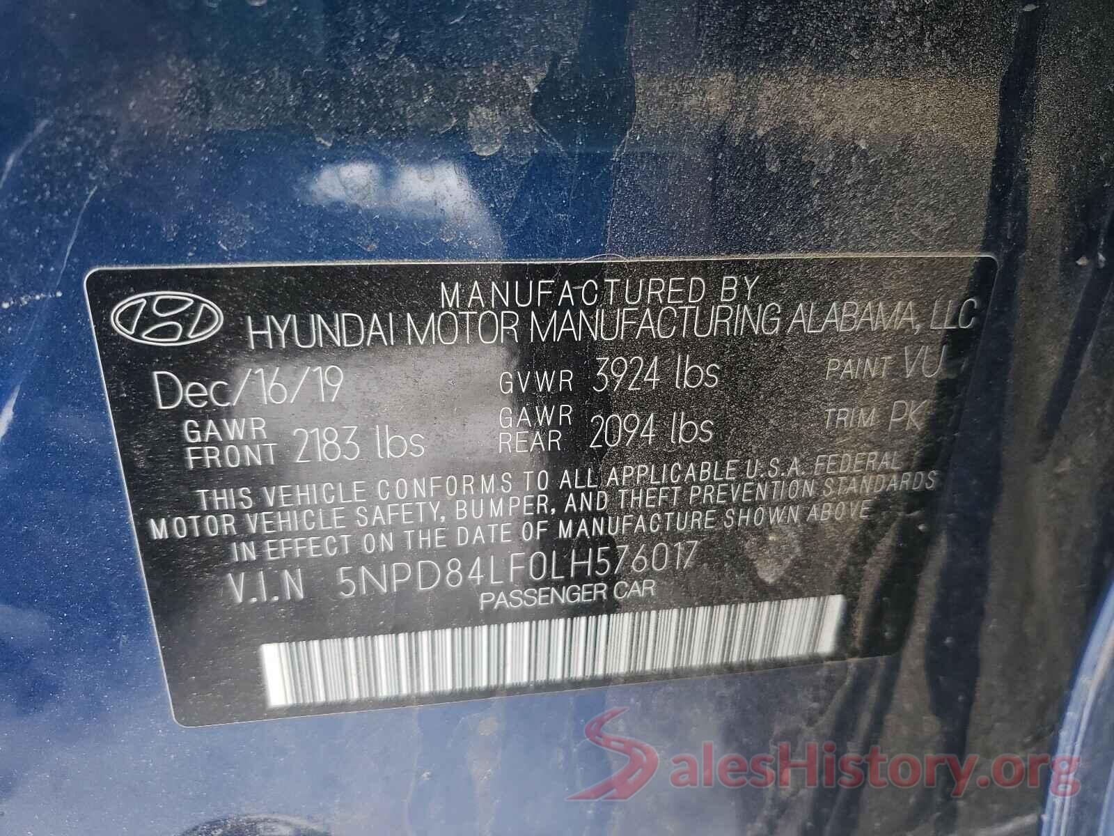 5NPD84LF0LH576017 2020 HYUNDAI ELANTRA