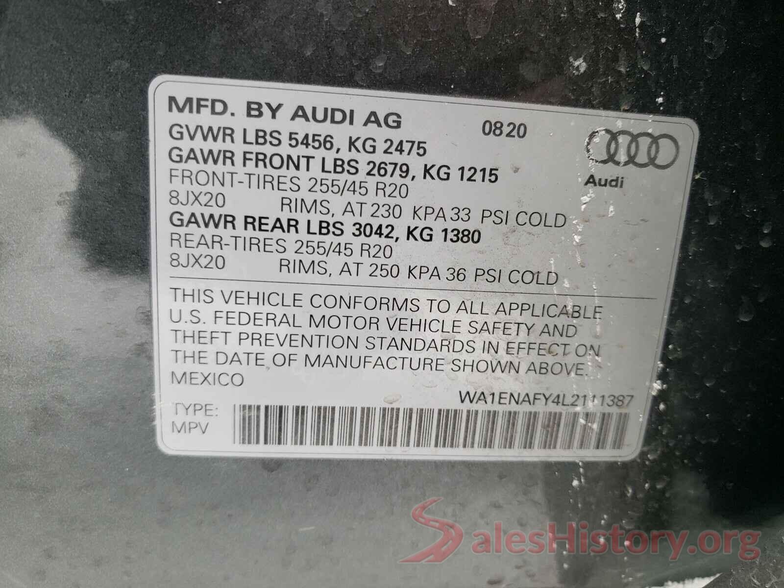 WA1ENAFY4L2111387 2020 AUDI Q5