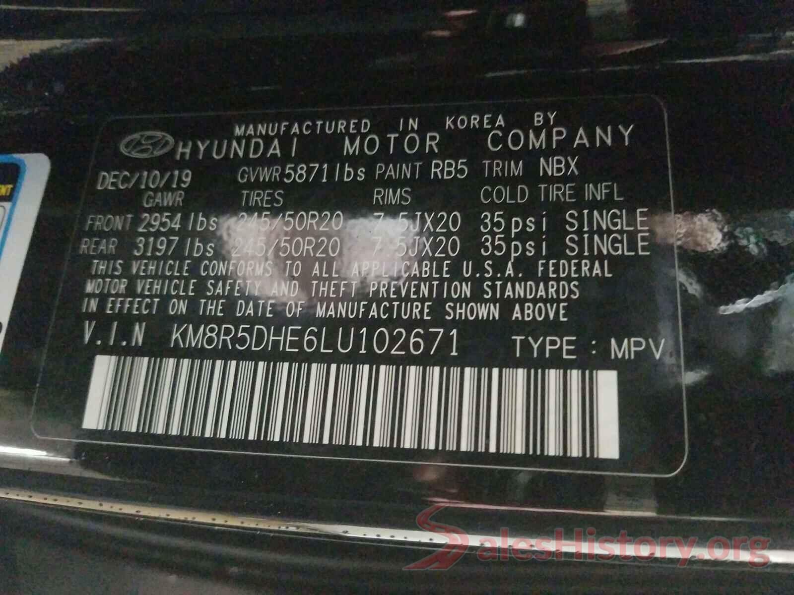 KM8R5DHE6LU102671 2020 HYUNDAI PALISADE