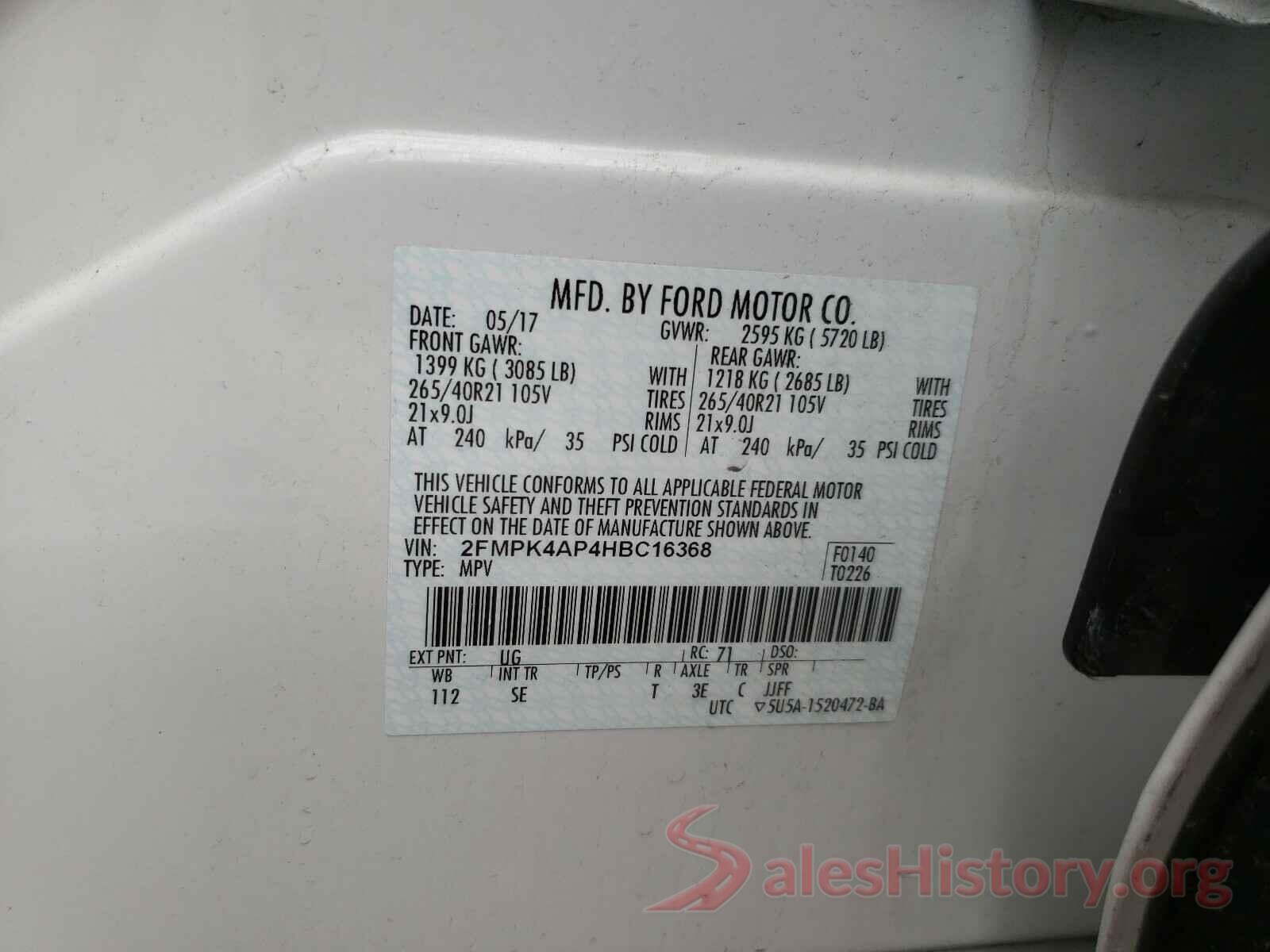 2FMPK4AP4HBC16368 2017 FORD EDGE