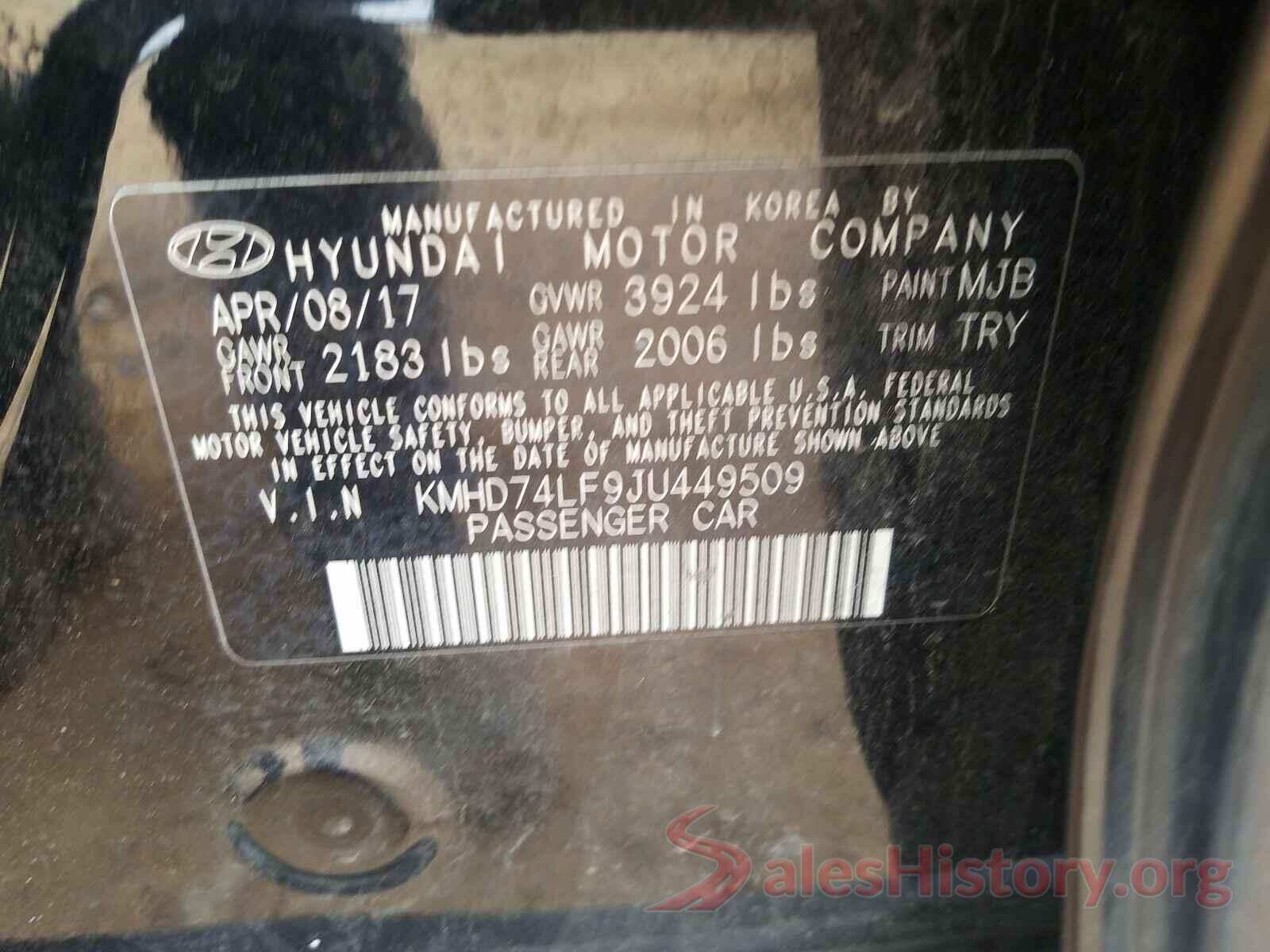 KMHD74LF9JU449509 2018 HYUNDAI ELANTRA