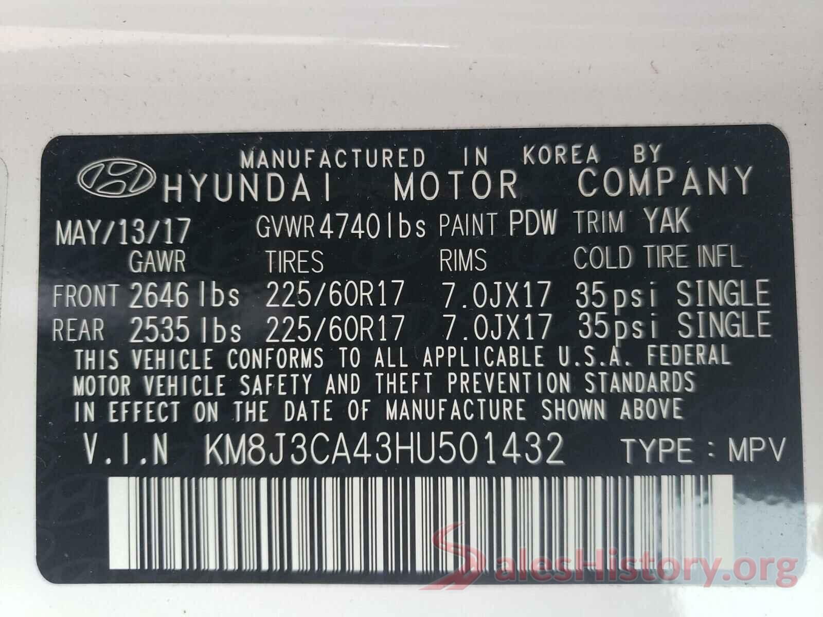 KM8J3CA43HU501432 2017 HYUNDAI TUCSON