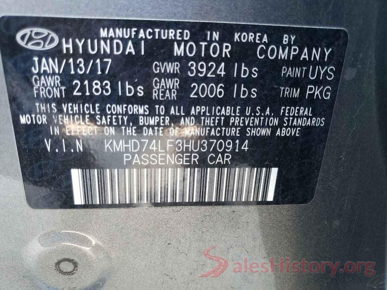 KMHD74LF3HU370914 2017 HYUNDAI ELANTRA