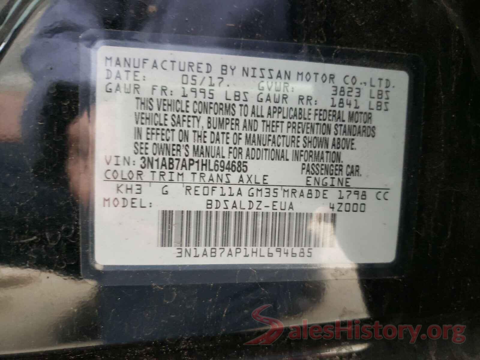 3N1AB7AP1HL694685 2017 NISSAN SENTRA