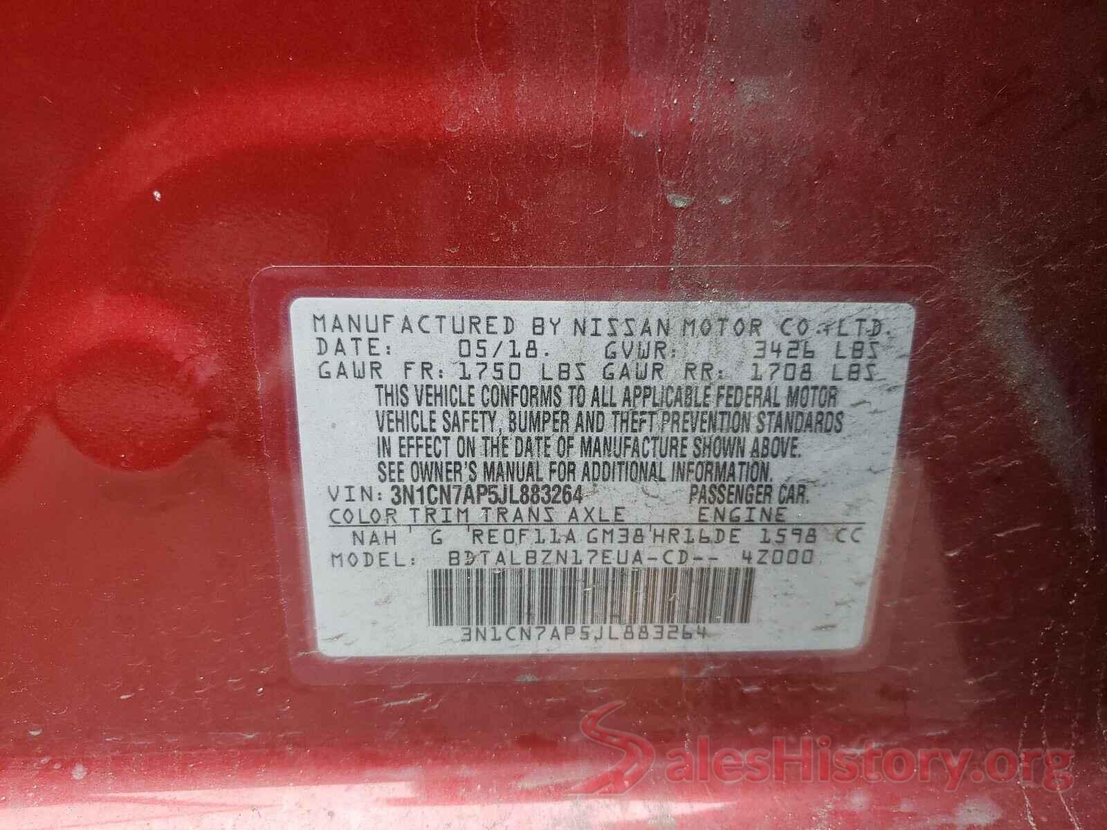 3N1CN7AP5JL883264 2018 NISSAN VERSA