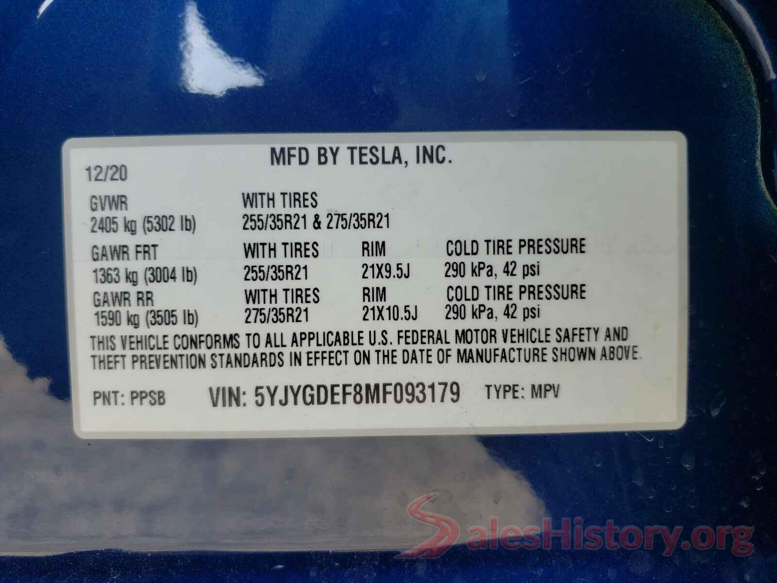 5YJYGDEF8MF093179 2021 TESLA MODEL Y