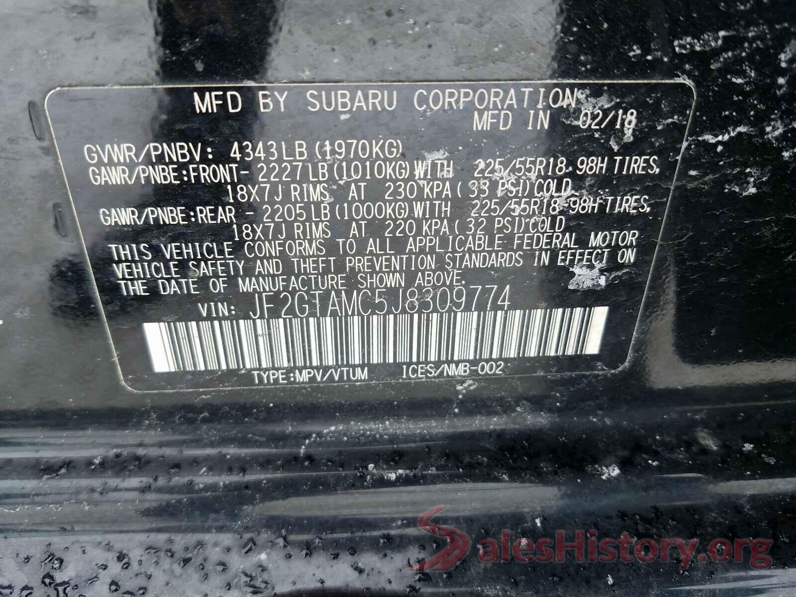 JF2GTAMC5J8309774 2018 SUBARU CROSSTREK