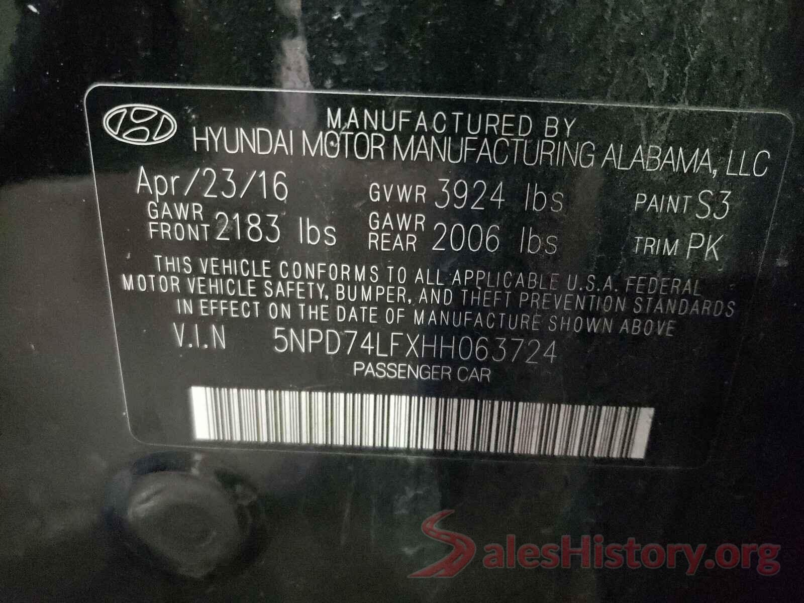 5NPD74LFXHH063724 2017 HYUNDAI ELANTRA