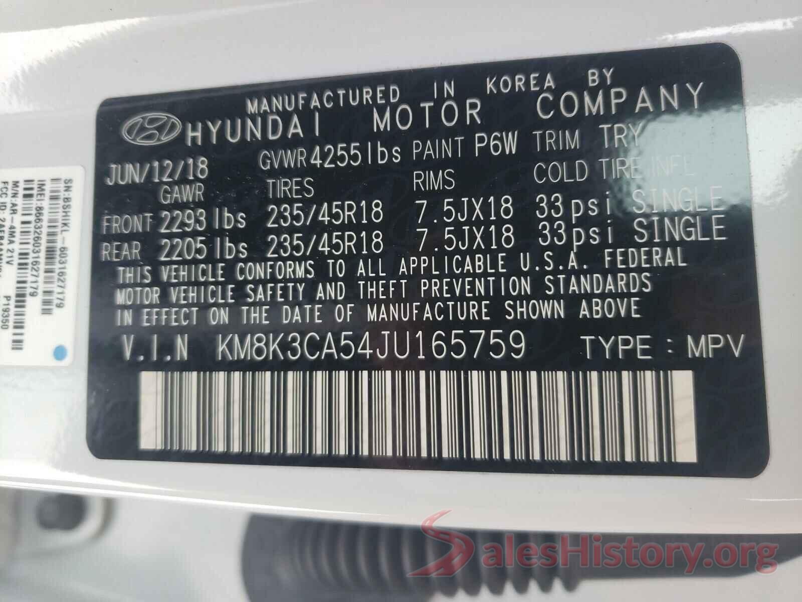 KM8K3CA54JU165759 2018 HYUNDAI KONA