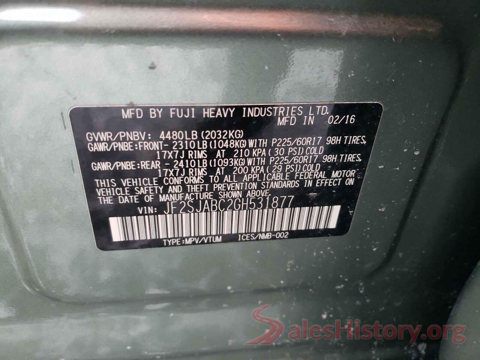 JF2SJABC2GH531877 2016 SUBARU FORESTER