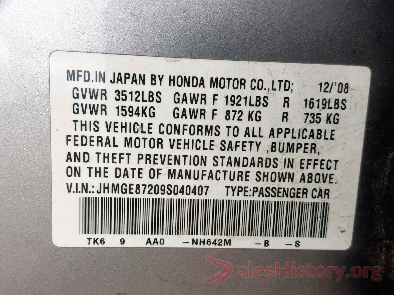 JHMGE87209S040407 2009 HONDA FIT