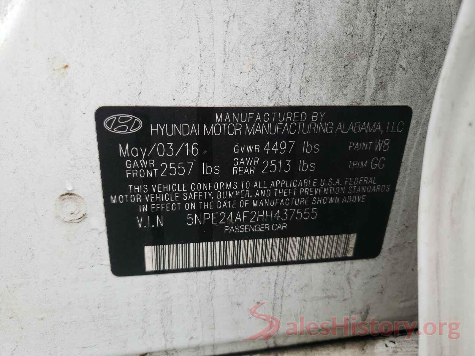 5NPE24AF2HH437555 2017 HYUNDAI SONATA