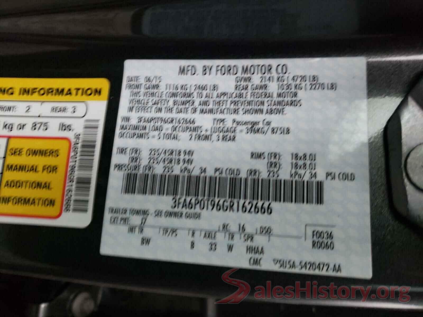 3FA6P0T96GR162666 2016 FORD FUSION