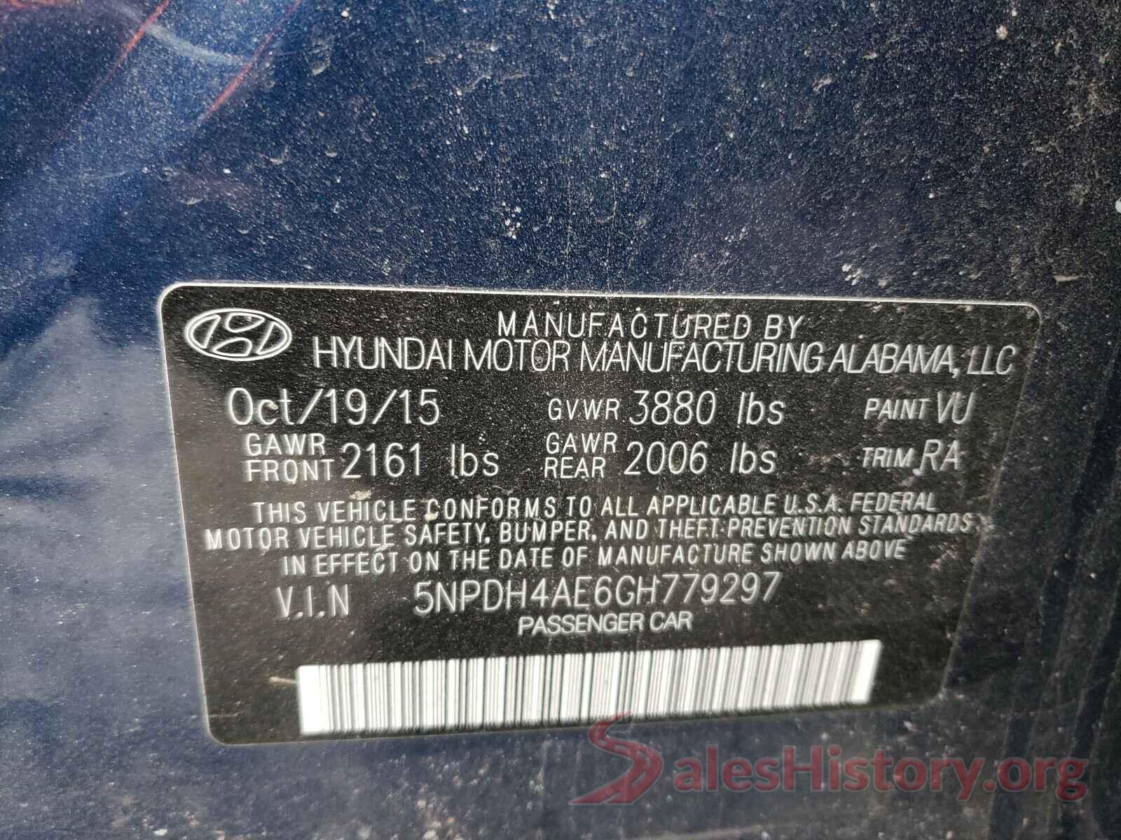 5NPDH4AE6GH779297 2016 HYUNDAI ELANTRA