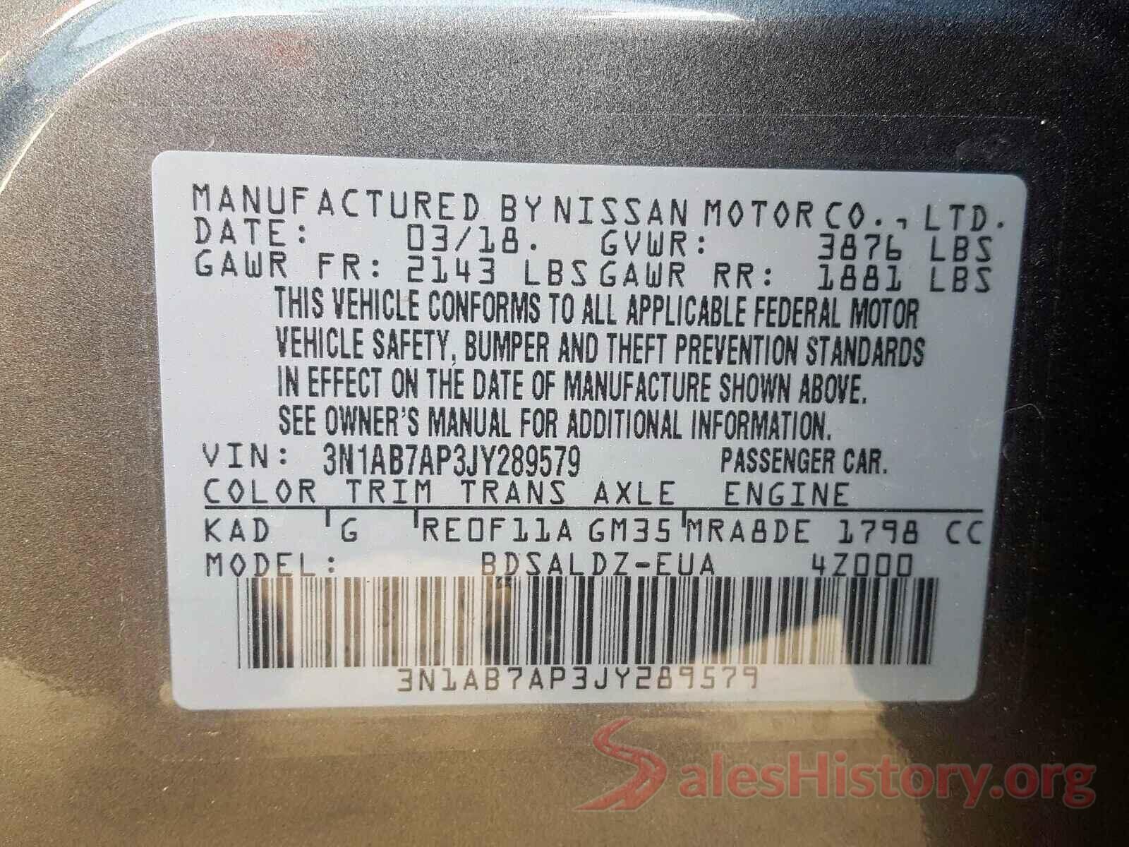 3N1AB7AP3JY289579 2018 NISSAN SENTRA