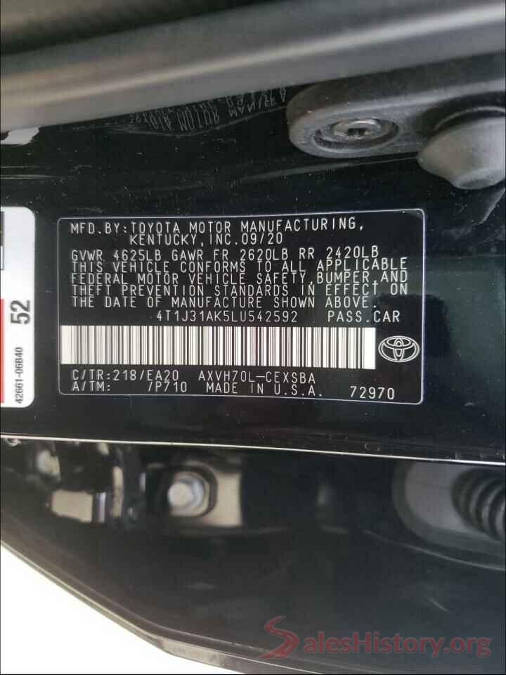 4T1J31AK5LU542592 2020 TOYOTA CAMRY