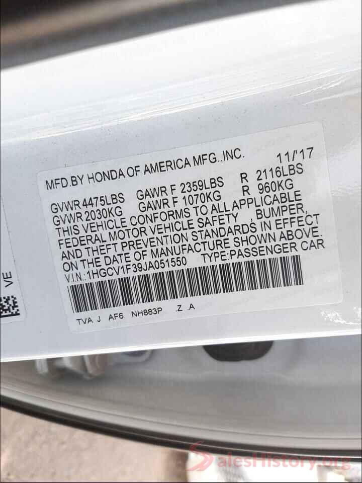 1HGCV1F39JA051550 2018 HONDA ACCORD