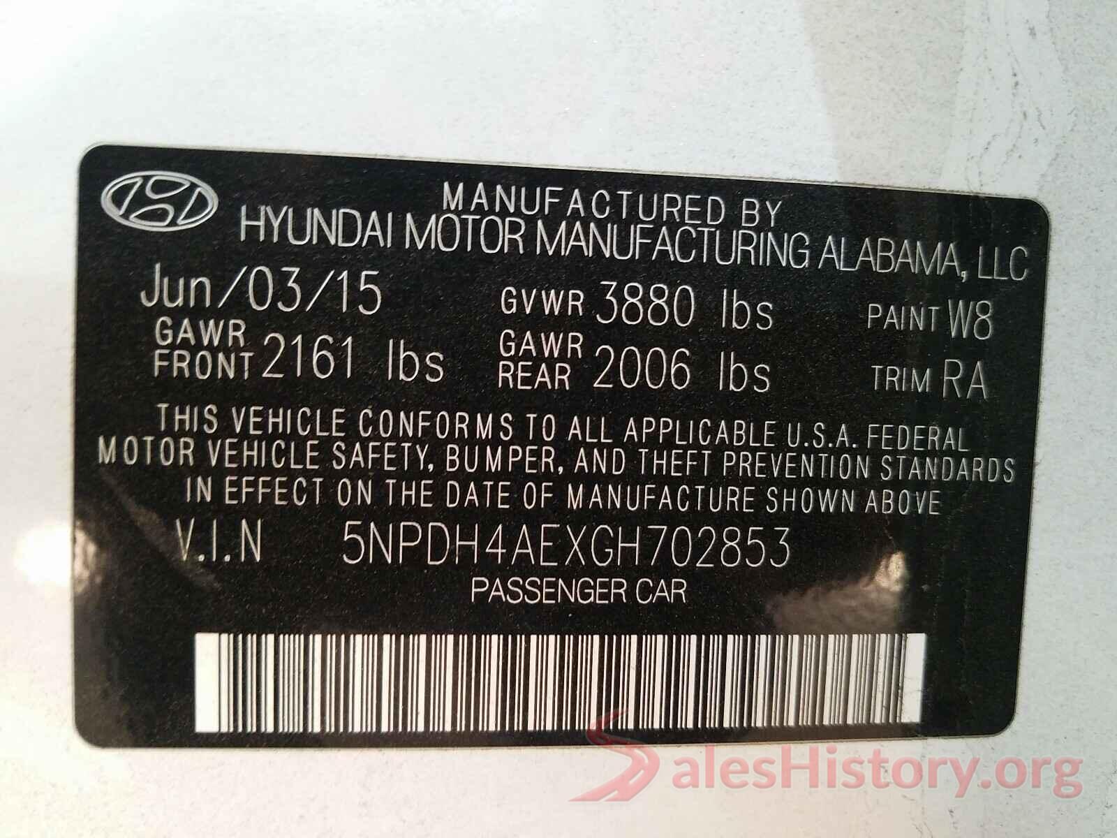 5NPDH4AEXGH702853 2016 HYUNDAI ELANTRA