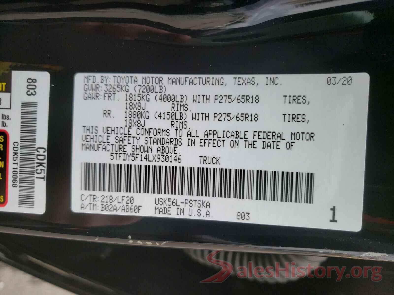 5TFDY5F14LX930146 2020 TOYOTA TUNDRA