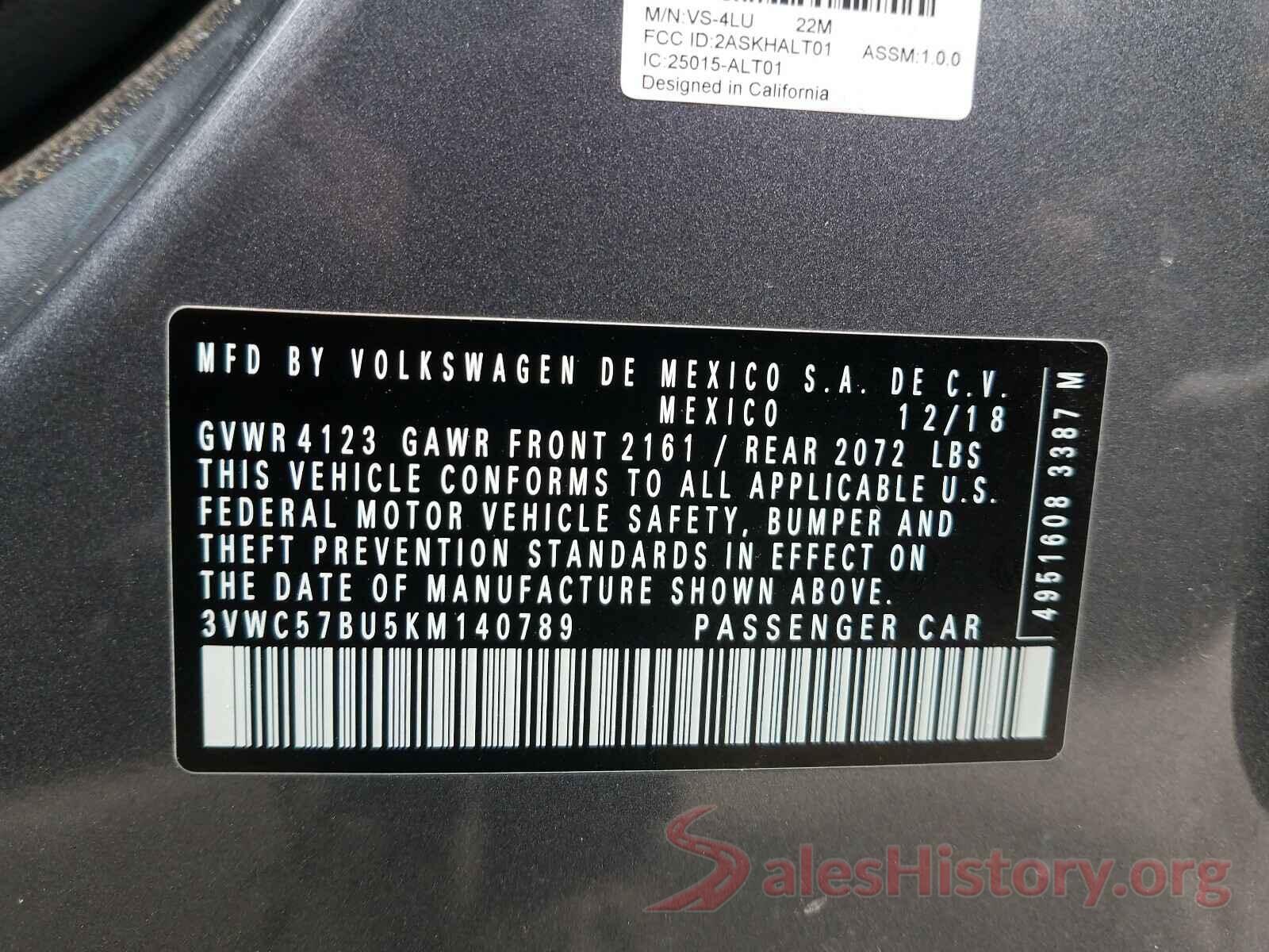 3VWC57BU5KM140789 2019 VOLKSWAGEN JETTA