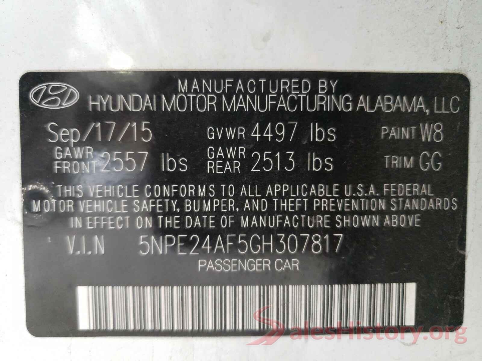 5NPE24AF5GH307817 2016 HYUNDAI SONATA