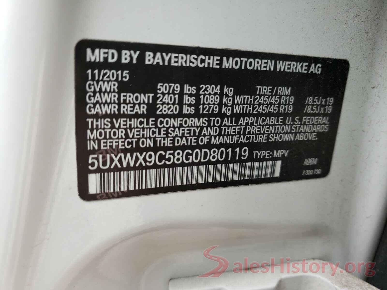 5UXWX9C58G0D80119 2016 BMW X3