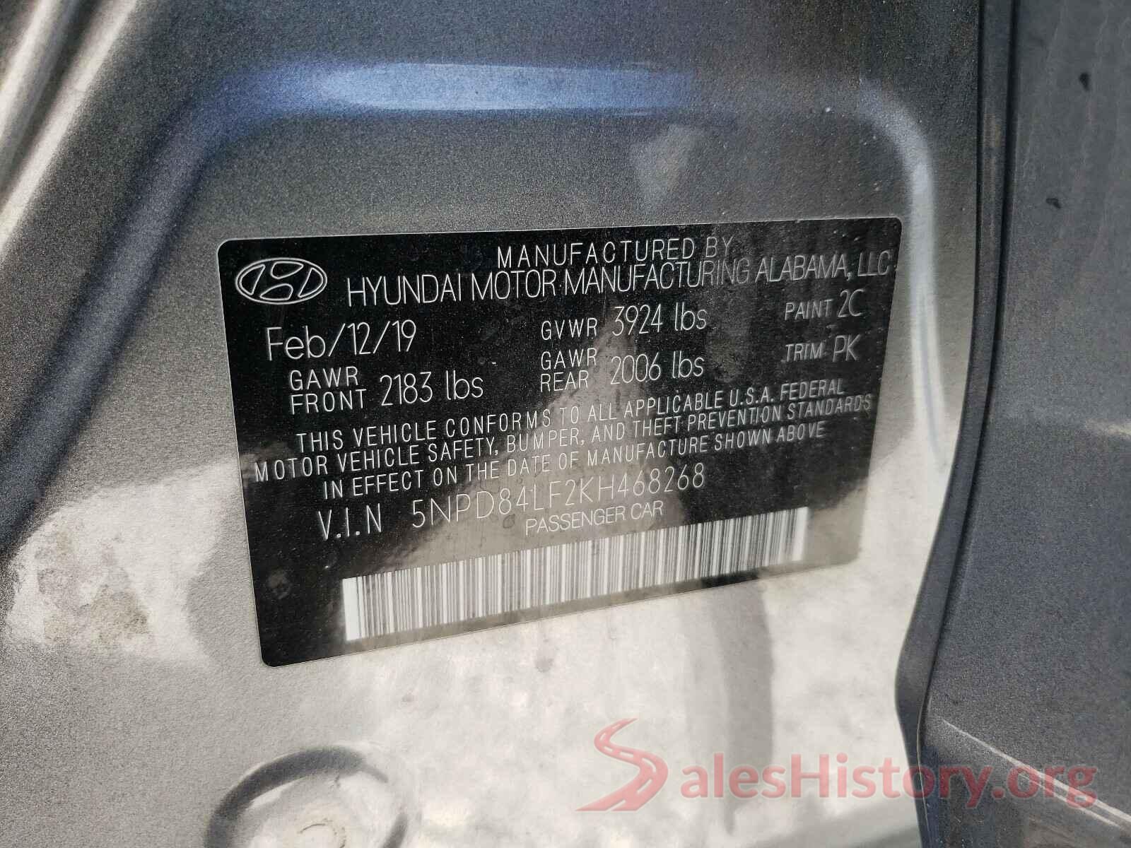 5NPD84LF2KH468268 2019 HYUNDAI ELANTRA