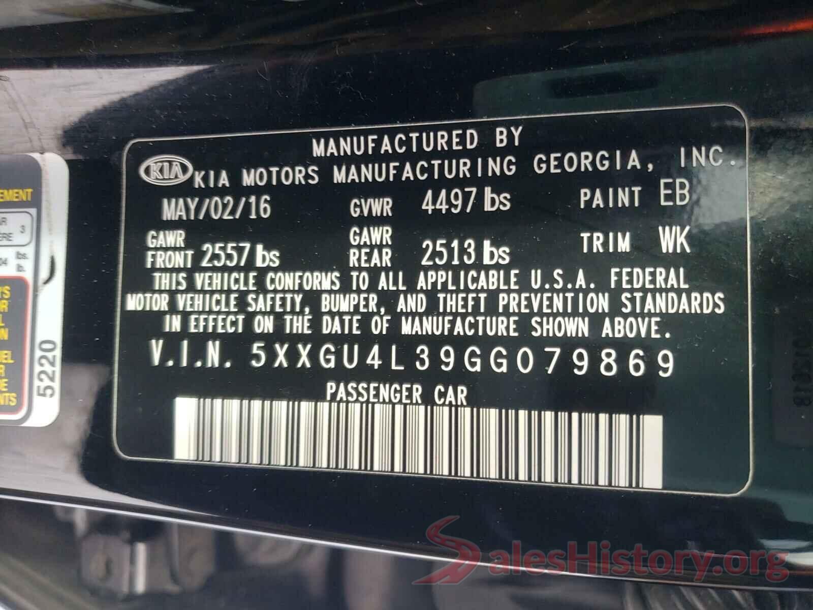 5XXGU4L39GG079869 2016 KIA OPTIMA