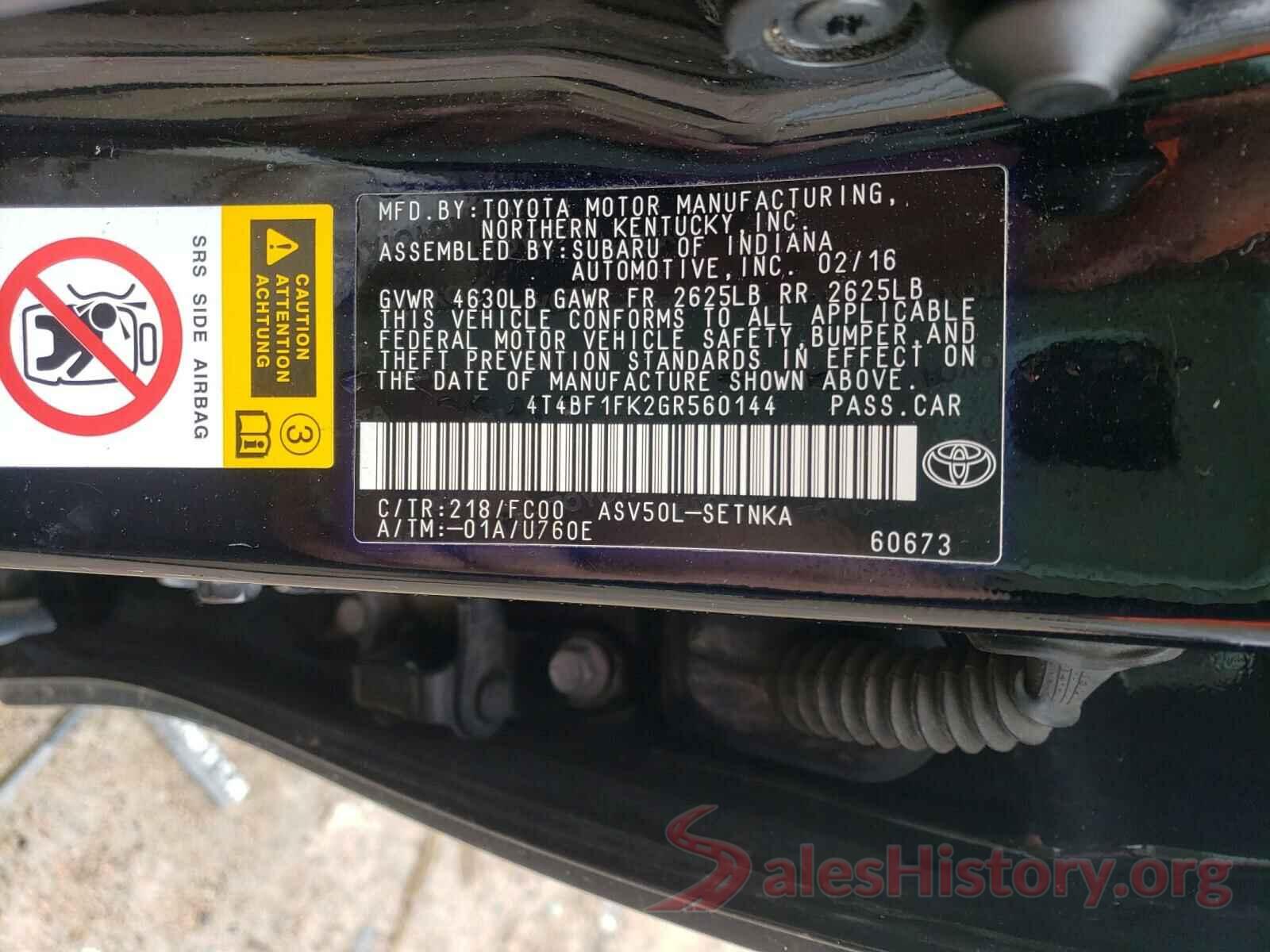 4T4BF1FK2GR560144 2016 TOYOTA CAMRY