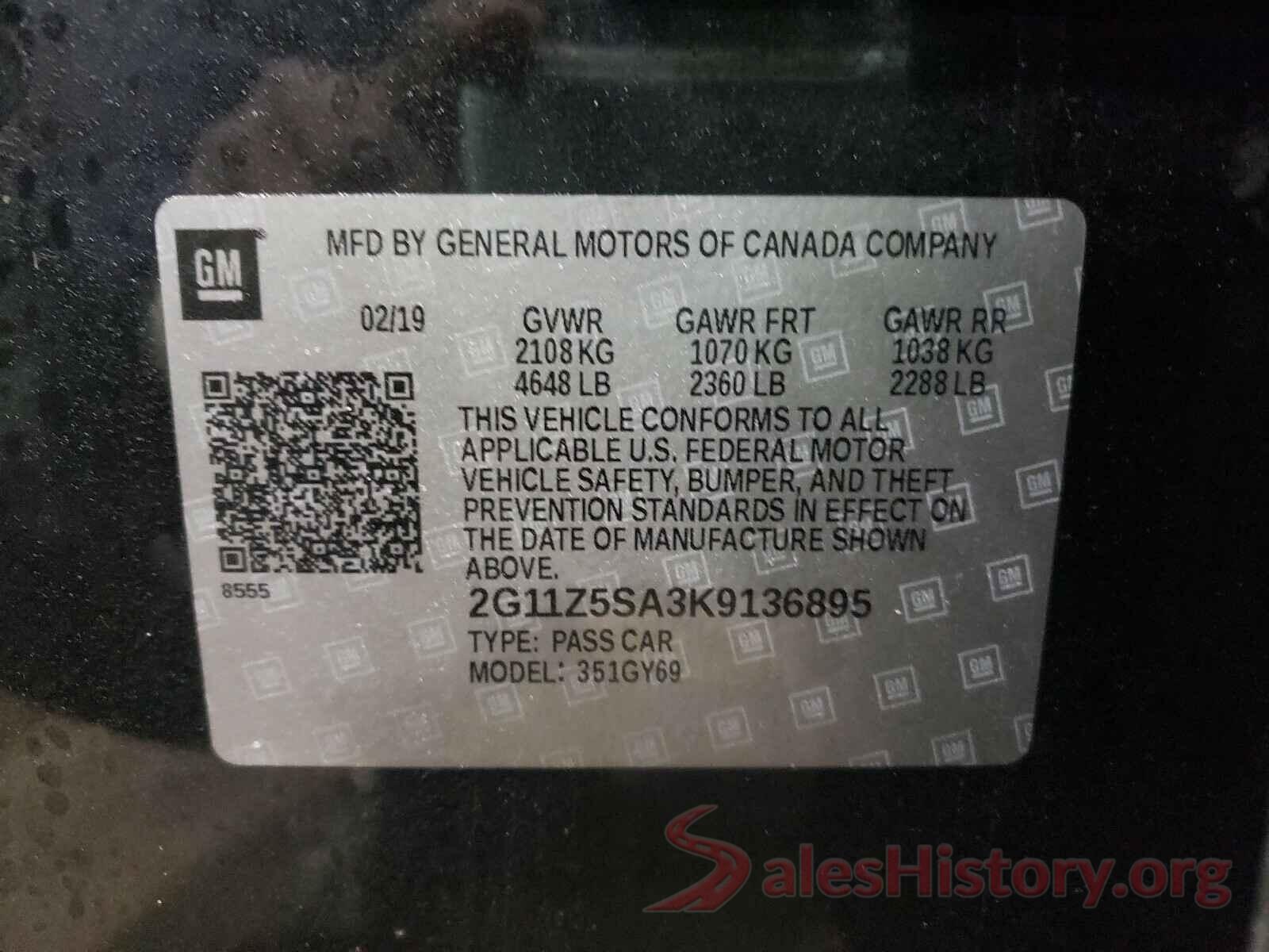 2G11Z5SA3K9136895 2019 CHEVROLET IMPALA