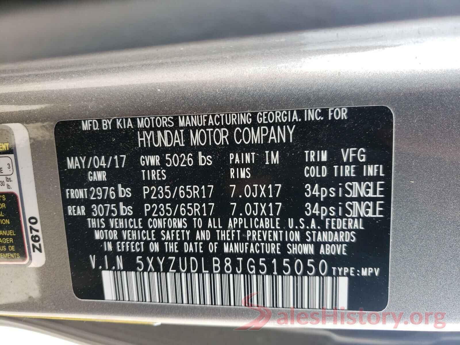 5XYZUDLB8JG515050 2018 HYUNDAI SANTA FE