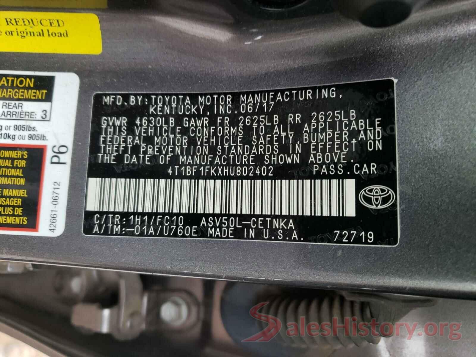 4T1BF1FKXHU802402 2017 TOYOTA CAMRY