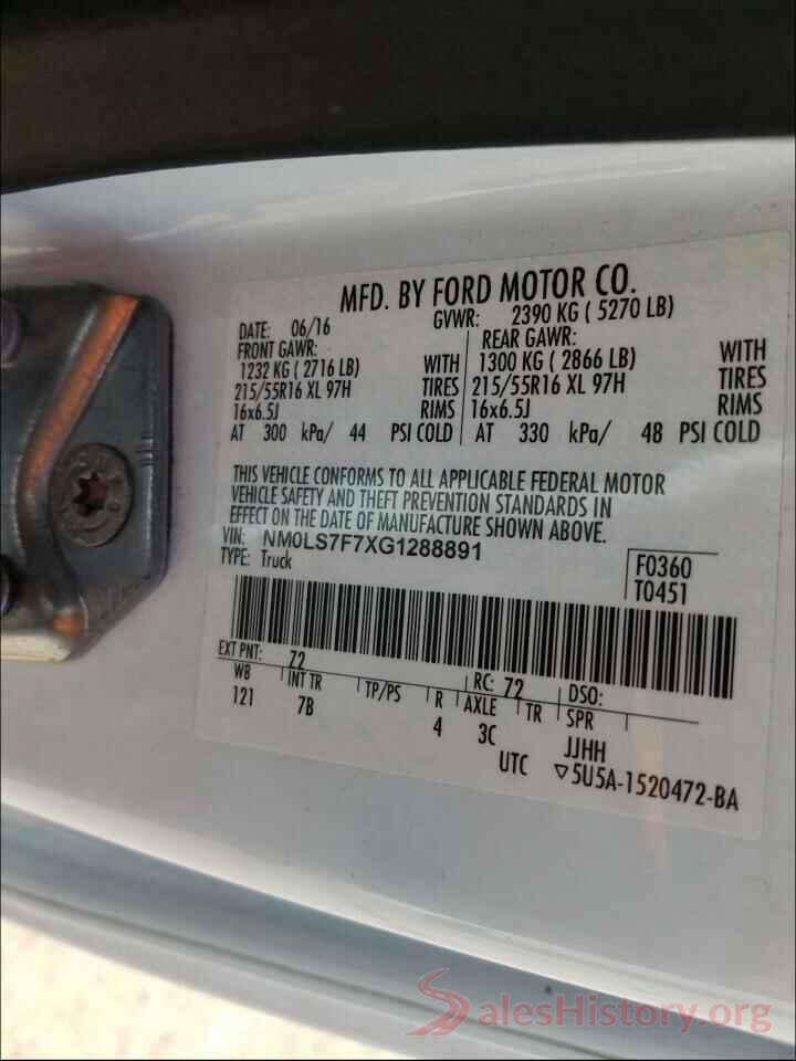 NM0LS7F7XG1288891 2016 FORD TRANSIT CO