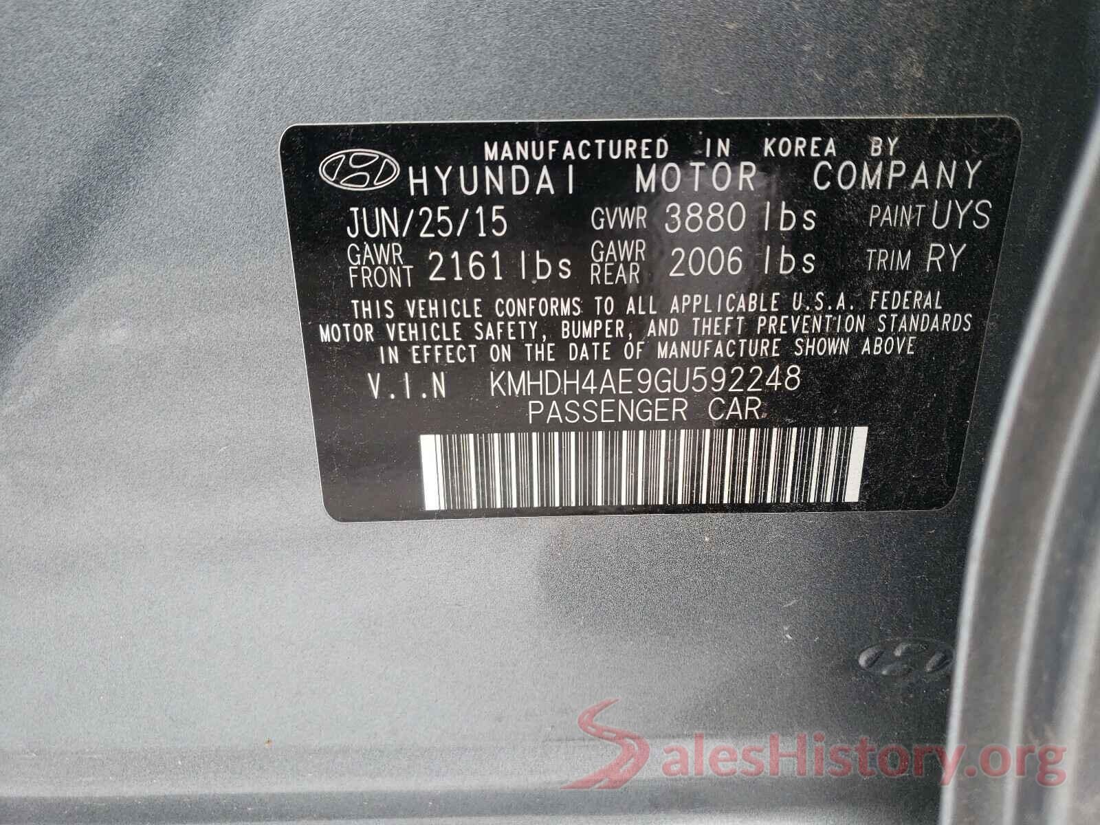 KMHDH4AE9GU592248 2016 HYUNDAI ELANTRA