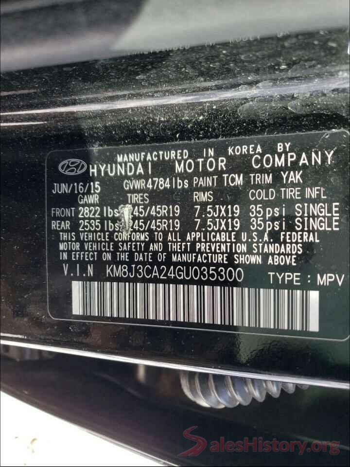 KM8J3CA24GU035300 2016 HYUNDAI TUCSON