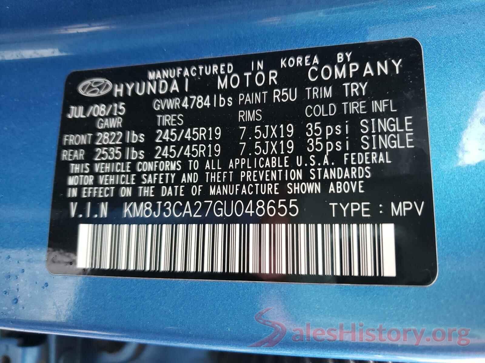 KM8J3CA27GU048655 2016 HYUNDAI TUCSON