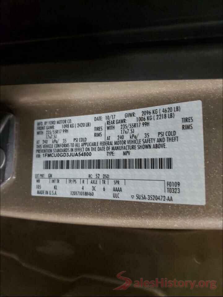 1FMCU0GD3JUA54800 2018 FORD ESCAPE