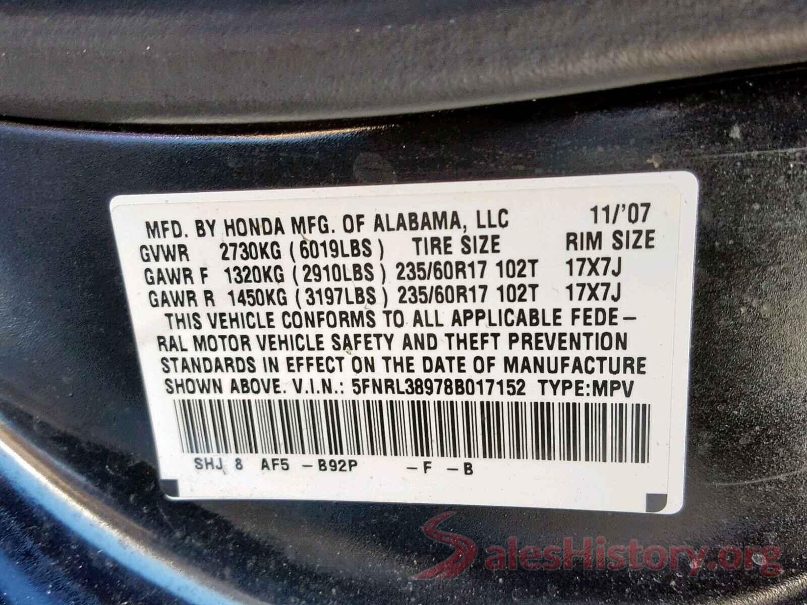 5FNRL38978B017152 2008 HONDA ODYSSEY TO