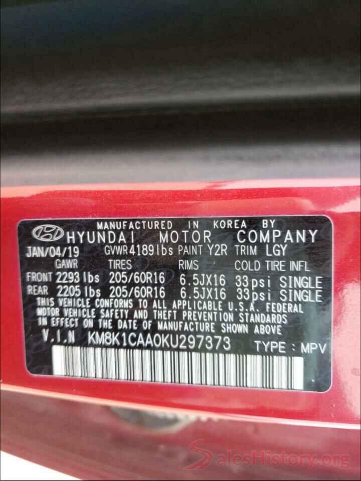 KM8K1CAA0KU297373 2019 HYUNDAI KONA