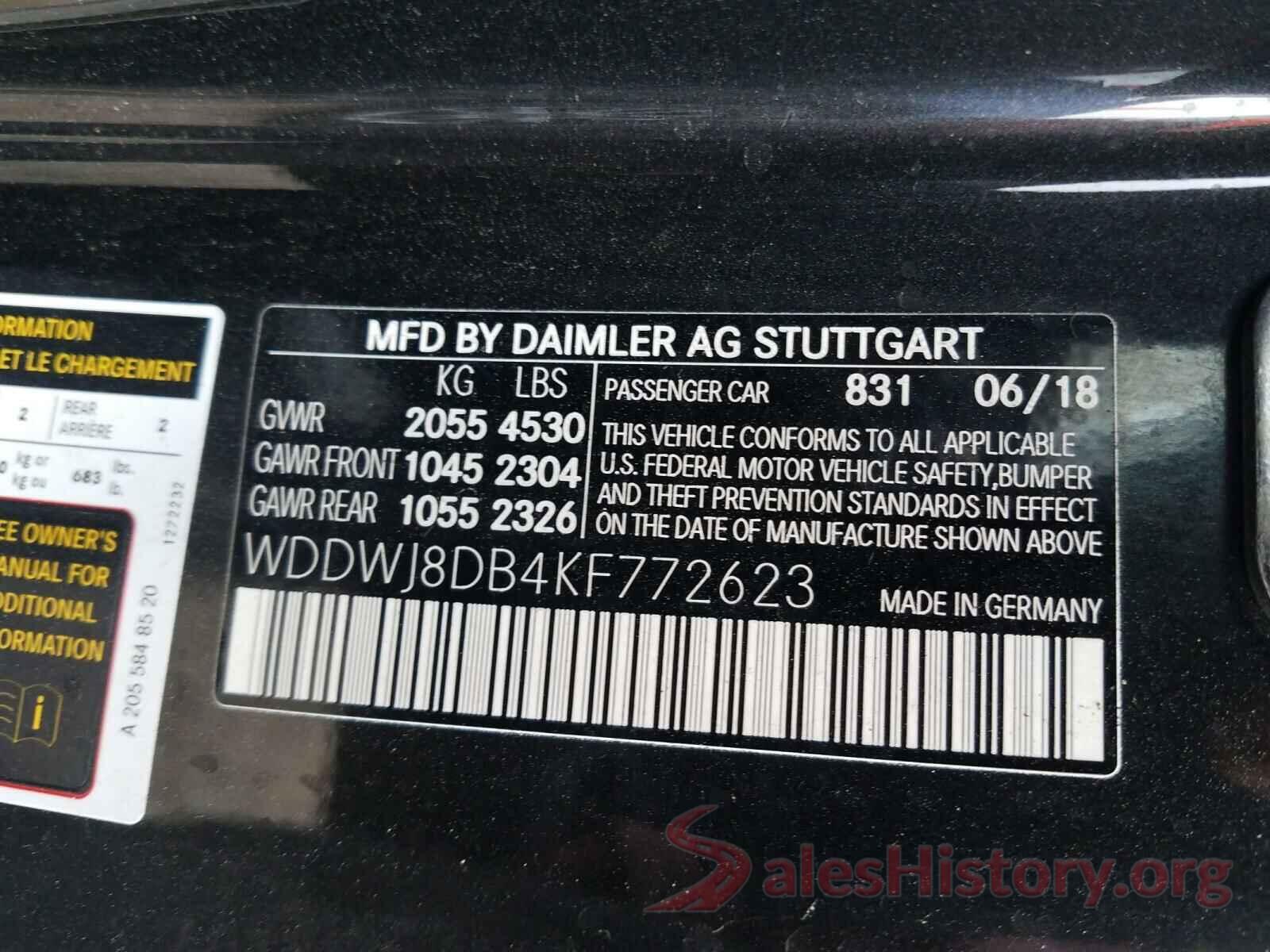 WDDWJ8DB4KF772623 2019 MERCEDES-BENZ C CLASS