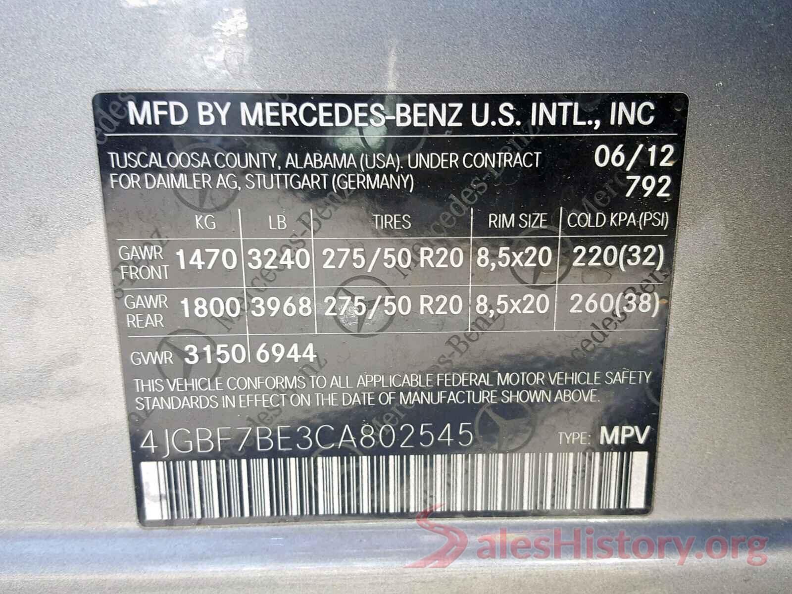 4JGBF7BE3CA802545 2012 MERCEDES-BENZ GL 450 4MA