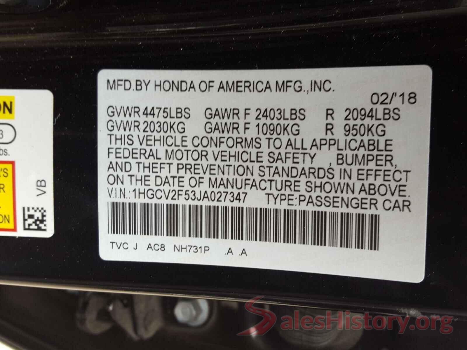 1HGCV2F53JA027347 2018 HONDA ACCORD