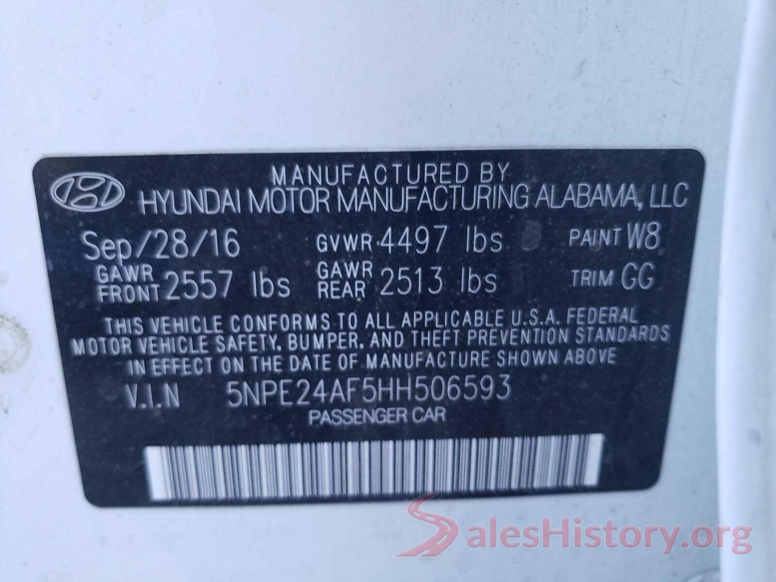 5NPE24AF5HH506593 2017 HYUNDAI SONATA