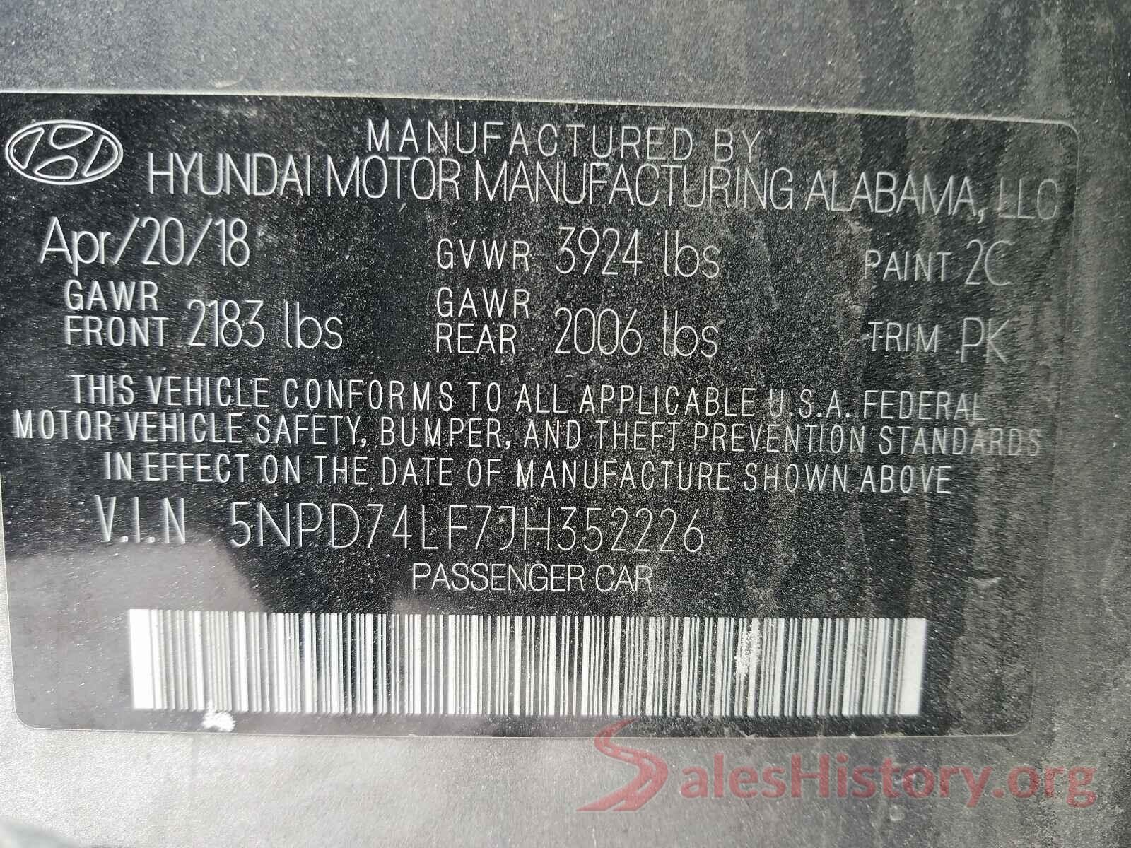 5NPD74LF7JH352226 2018 HYUNDAI ELANTRA