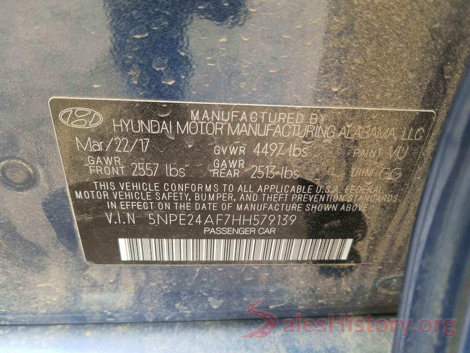 5NPE24AF7HH579139 2017 HYUNDAI SONATA